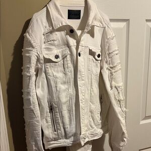Stylish White Distressed Men's Jacket with Jeans Valabasas! Jacket M Pants 38
